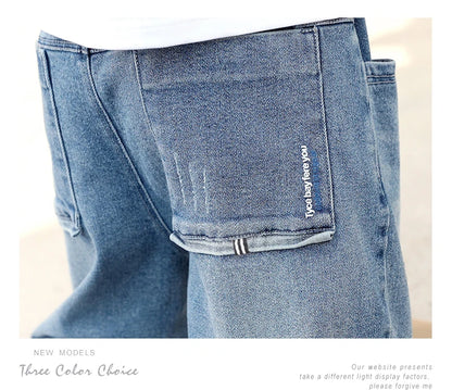 IENENS Spring Light Blue Children's Jeans Boy Denim Trousers Kids Clothes Baby Boys Elastic Waist Pants Slim Jeans For Boy