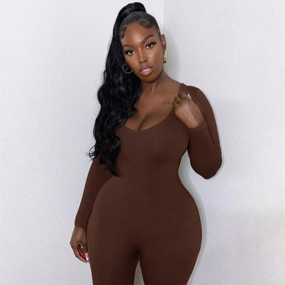Bodycon Jumpsuit Women Solid Long Sleeve Skinny Sporty Rompers Playsuits Fitness Casual Activity Streetwear Overalls
