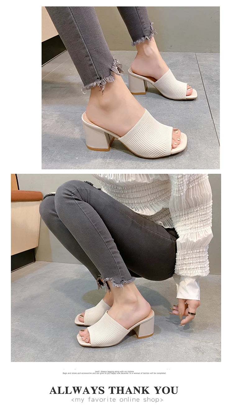 Women Sandals Slippers Luxury Summer Outdoor Casual Women Shoes Open Toe Soft High Heels Slides Black Mules Sandals Size 42