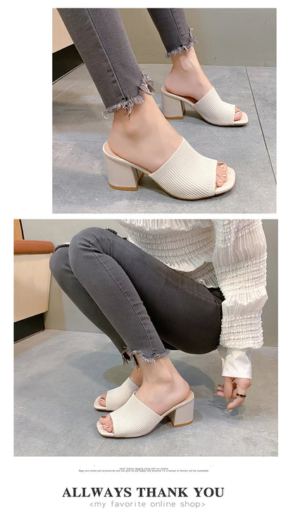 Women Sandals Slippers Luxury Summer Outdoor Casual Women Shoes Open Toe Soft High Heels Slides Black Mules Sandals Size 42