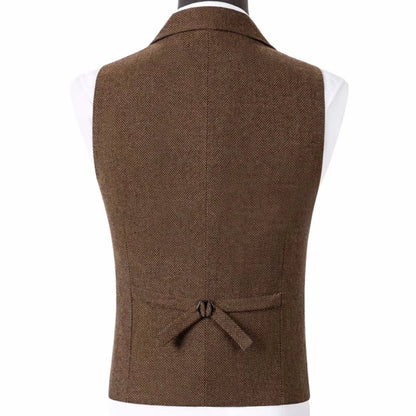 Men Vest Brown Herringbone Height Neck Single Button Waistcoat For Wedding Party Business Work Office Daily Casual Men Suit Vest