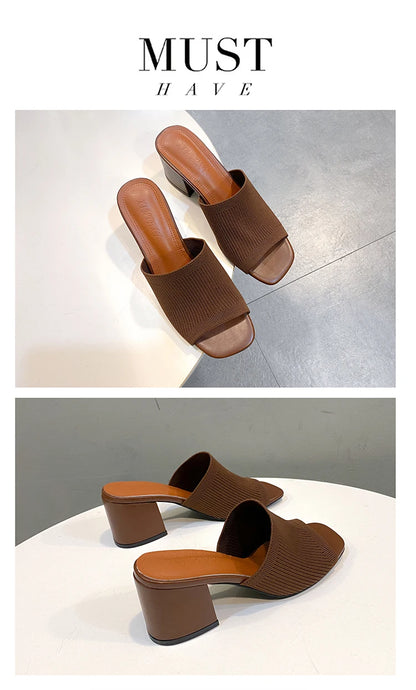 Women Sandals Slippers Luxury Summer Outdoor Casual Women Shoes Open Toe Soft High Heels Slides Black Mules Sandals Size 42