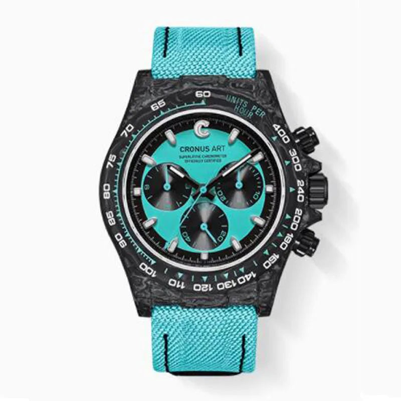 CRONUSART Men Chronograph Watch Pilot 40mm Automatic Mechanical Wristwatch Carbon Fiber Case Luminous Sapphire Mirror