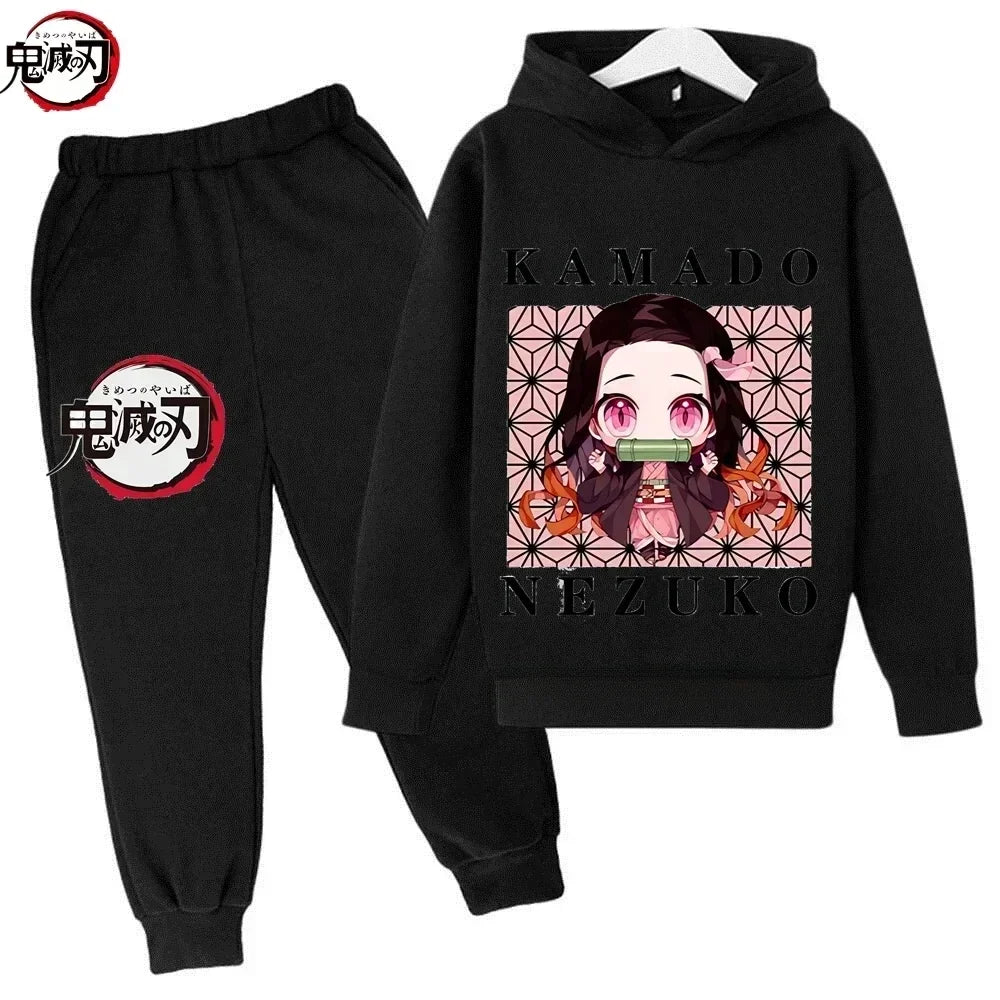 Demon Slayer Anime Tanjiro And Nezuko Kid Hoodie Sweatshirt Child Korean Kpop Street Style Sweatshirt Girl Streetwear Suit