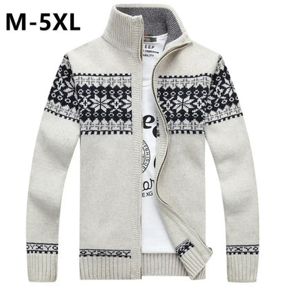 2026 Men's Warm Knitted Jackets Thick Long Sleeve Warm Sweater Coat Printted Casual Cardigan Male Jackets Cardigan Plus Size 5XL