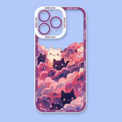 Starry Sky Black Cats Clear Phone Case For iPhone 15 14 13 11 12 16 Pro XS Max Mini XR X SE 7 8 Plus Transparent Cover Fundas