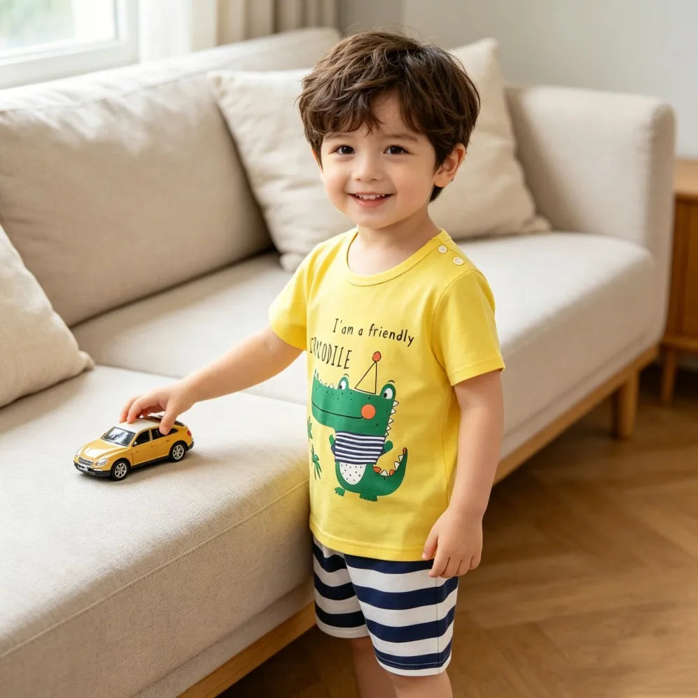 Kids Clothes Set Baby Boy/Girl T-Shirt + Shorts Summer Clothing Cotton Cartoon Casual Boys Tracksuit Children Baby Clothes Set