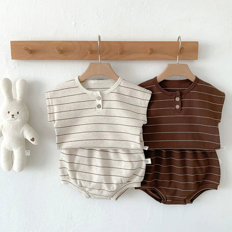 Summer Baby Girls Clothes Set Stripe Boys Infant Clothing Set Top PP Shorts Suit 2PCS Outfits Toddler Baby's Leisure Sports Set