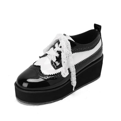 Ochanmeb Big Size 48 Women Patent Leather Brogues High Heels Derby Shoes Platforms Laser Cutout Oxfords Fashion Ladies Pumps Red