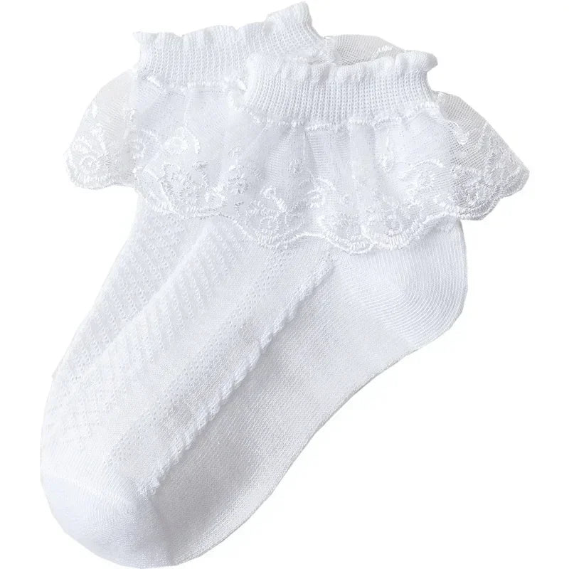 Baby Girl Toddler Kids Socks Breathable Cotton Lace Ruffle Princess Mesh Children Ankle Short Floor Sock Solid White Pink Yellow