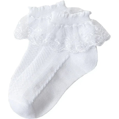 Baby Girl Toddler Kids Socks Breathable Cotton Lace Ruffle Princess Mesh Children Ankle Short Floor Sock Solid White Pink Yellow