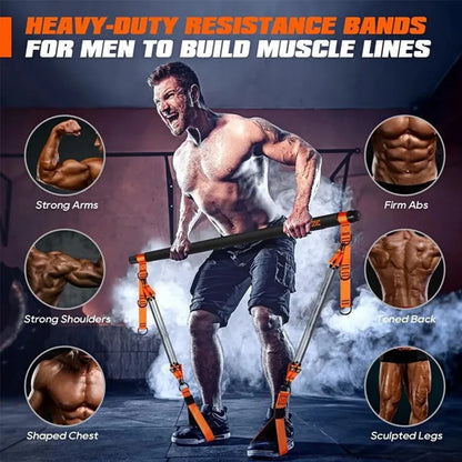 Pilates Workout Equipment W/ Resistance Bands Portable Weighted Exercise Pilates Bar for Home Gym Fitness Yoga Strength Training