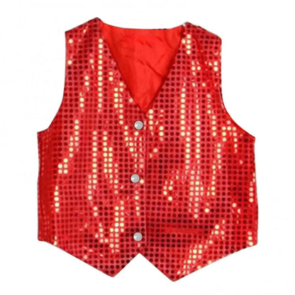 Boys Girls Sequined Vest Waistcoat Hip Hop Jazz Street Dance Vest Birthday Christmas Halloween Stage Performance Shinny Vest