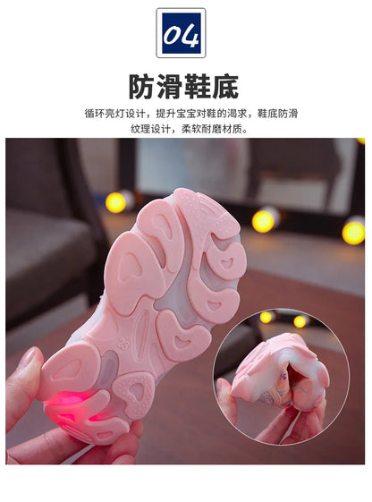 Kid Shoes Children's LED Shining Shoes 2023 Spring New Boys Sports Shoes Girls Elastic Fabric Sequins Casual Shoes Zapatillas