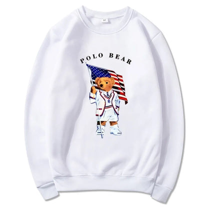 Men's casual and comfortable pullover, fashionable and versatile hooded sweatshirt with teddy bear pattern, sports shirt
