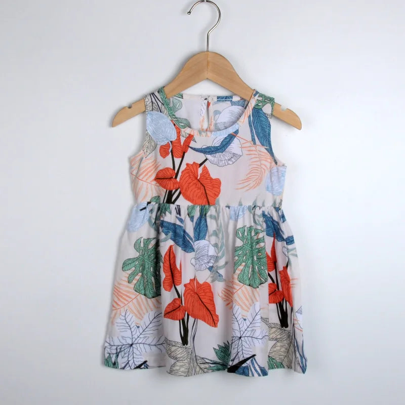 Girls Casual Dresses Flower Printing Sleeveless Casual Dress Toddler Clothes Flower Girl Dresses 2 To 8 Years