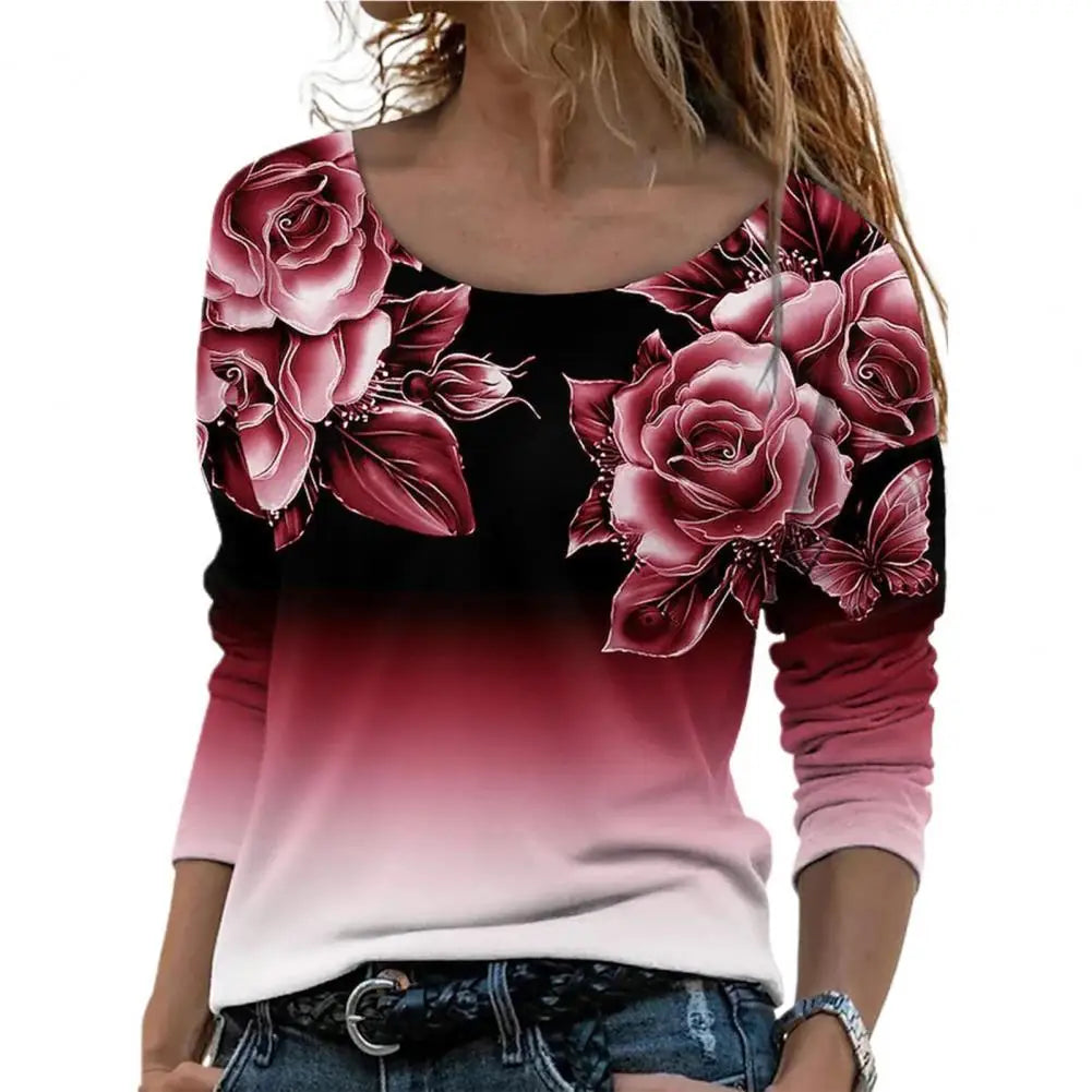Women Shirt Floral Print Gradient Color All Match Daily Wear Spring Blouse roupas femininas Блузки blusas рубашка женская
