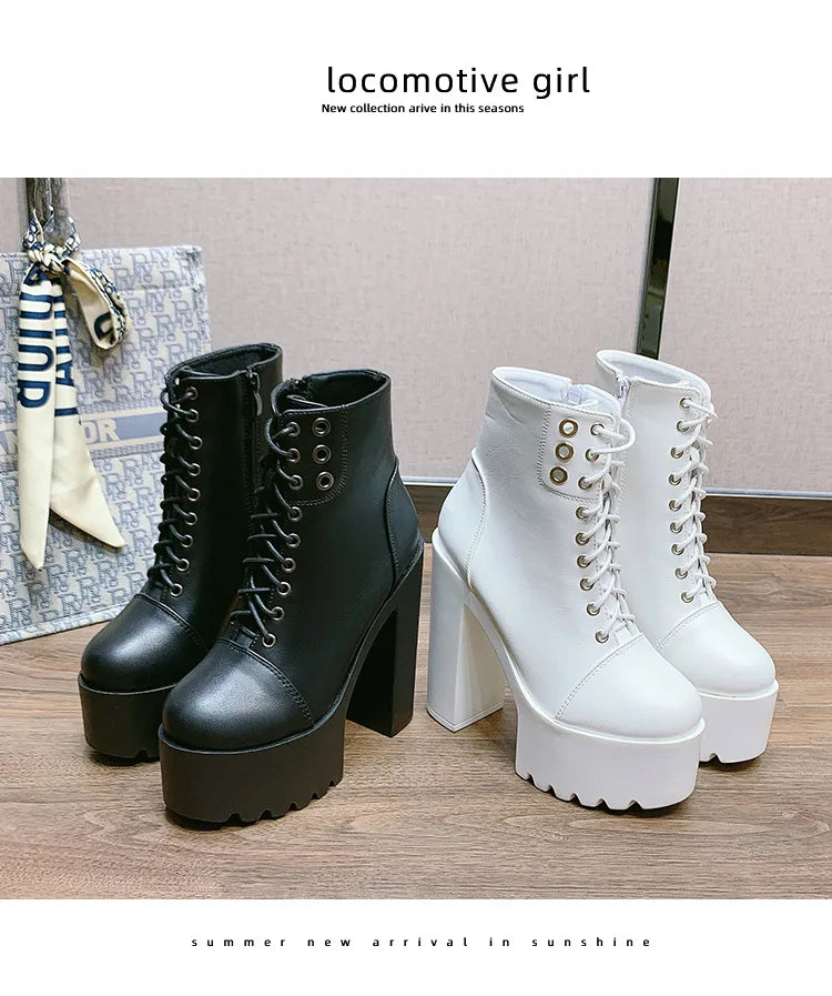 Female Boots Boots For Women Autumn Platform White Black Chunky Super High Heels Ankle High Quality Shoes Woman 2023 Brand New