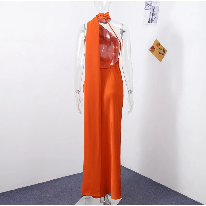 Ribbon Satin Long Party Dress Women Elegant Solid Sleeveless Female Backless Dresses 2026 Summer Autumn Lady Evening Club Gowns