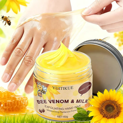 Bee Venom Milk Exfoliating Hand Wax Mask 60g - Gentle peel, moisturizes, whitens, and firms hands, painless
