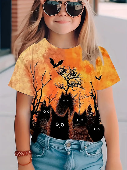 Girl Clothes Funny Terror Pumpkin Graphic T Shirt Boys Girls Halloween Short Sleeve Tops Tees 2-10Y Halloween Gift Party T-Shirt