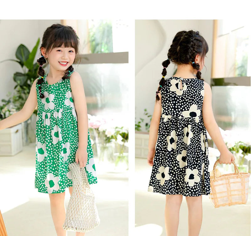 Girls Casual Dresses Flower Printing Sleeveless Casual Dress Toddler Clothes Flower Girl Dresses 2 To 8 Years