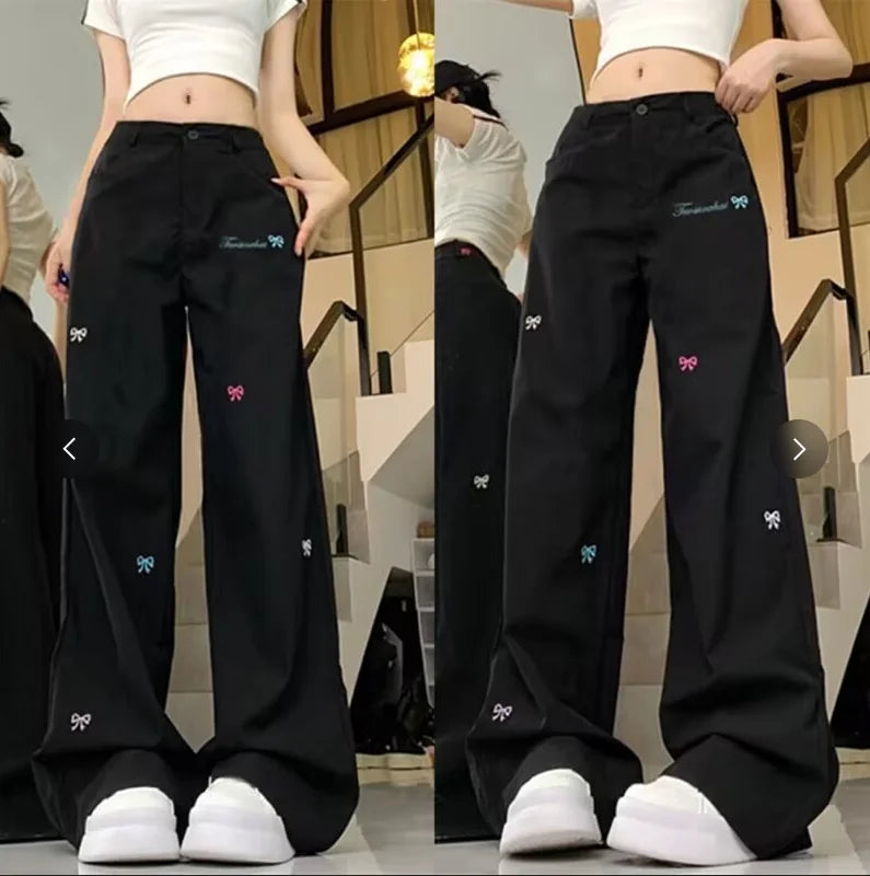 Bow Print Women's High Waist Thin Fashionable Loose Wide Leg Jeans for Spring and Summer Slim Fit High Waist Jeans for Women