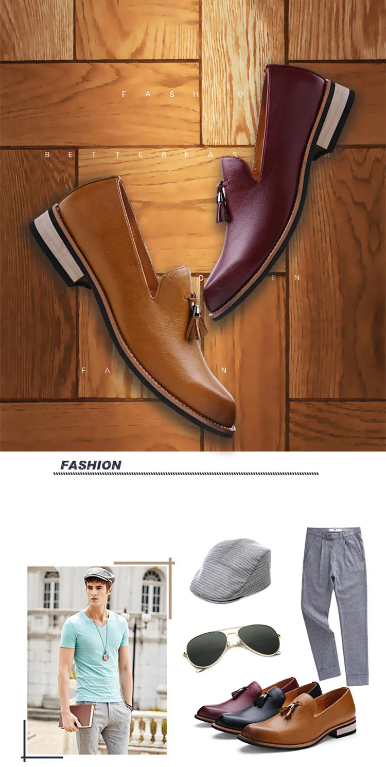 Luxury Men Leather Loafers Designer Tassels Brogue Shoes Male Wedding Shoes Fashion High Quality Men Casual Shoes Big Size 38-46