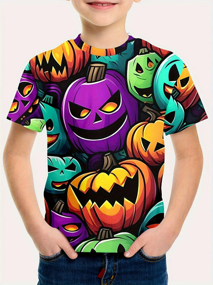 Girl Clothes Funny Terror Pumpkin Graphic T Shirt Boys Girls Halloween Short Sleeve Tops Tees 2-10Y Halloween Gift Party T-Shirt
