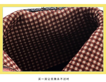 Top layer cowhide 2025 autumn and winter new retro ethnic style feature thick heel buckle splicing versatile women's short boots