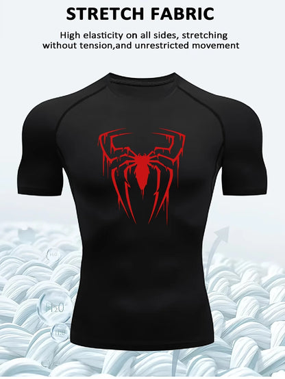 Men's compression running T-shirt fitness tight short sleeved T-shirt training jogging shirt gym sportswear quick drying