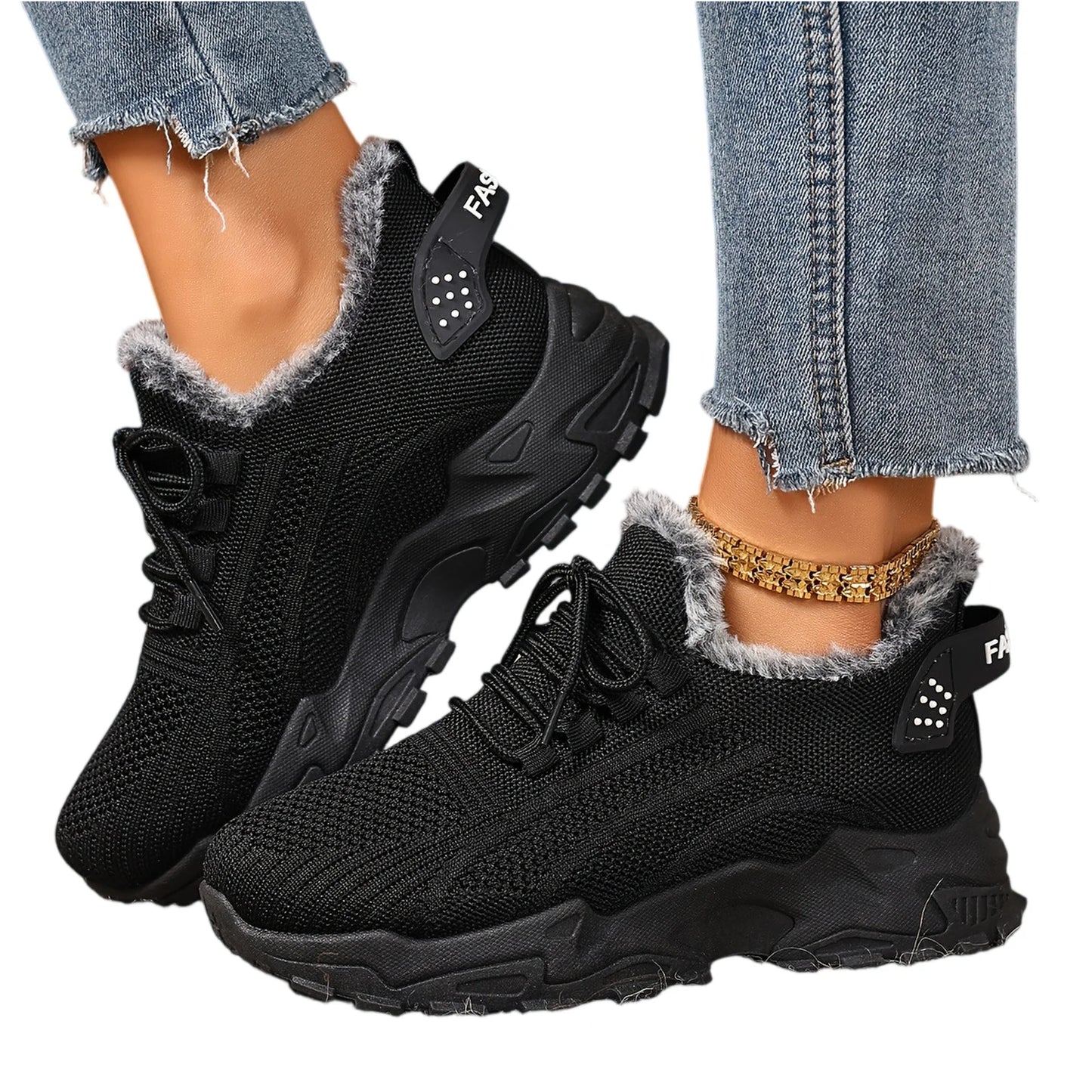 Sneakers Women's Winter Warm Sports Shoes Non Slip Soles Suitable for Cold Weather Outdoor Walking Sports Shoes Ladies Sneakers