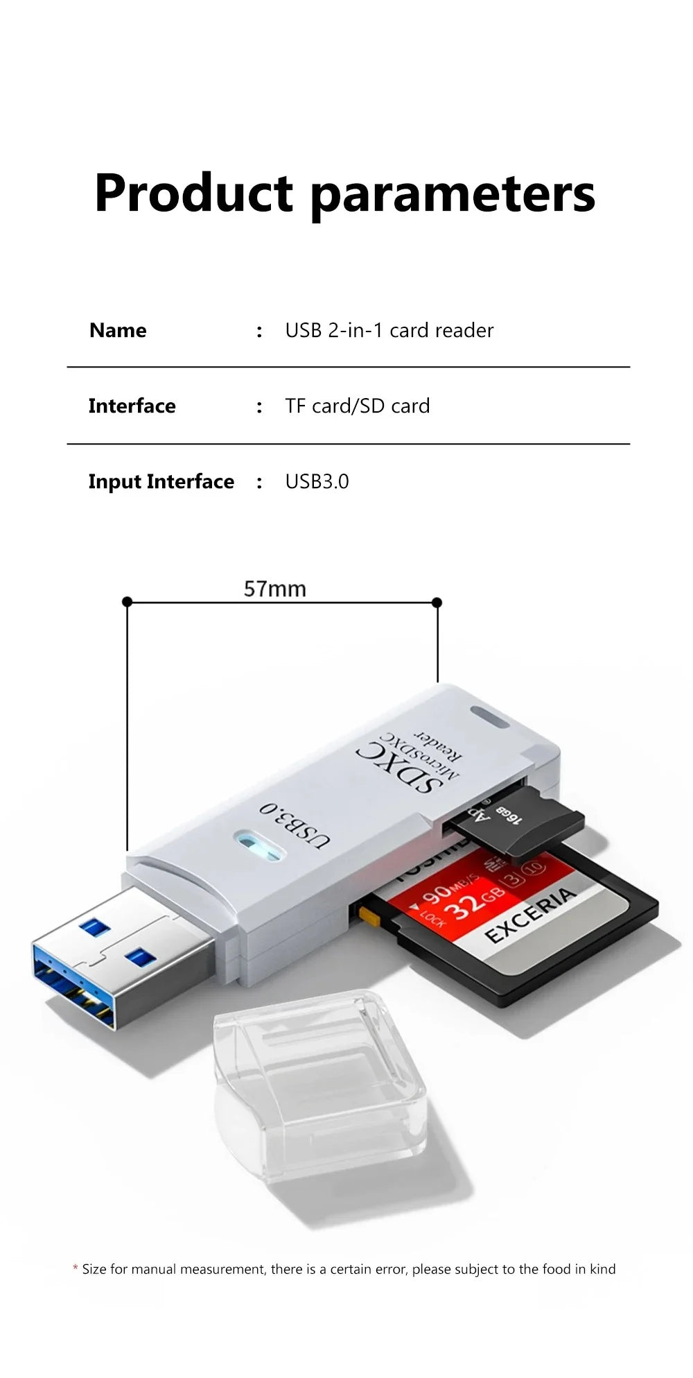 USB 3.0 SD TF Card Reader 2 in 1 High Speed Smart Cardreader Adapter for PC Laptop Notebook Computer Camera Car Mounted