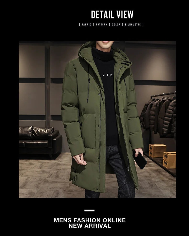 Cotton jacket men's winter thick medium long style men's decoration body trend business cotton jacket men's coat