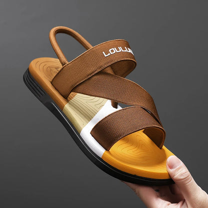 Men's Sandals, Solid Color Blocked Open Toe Breathable Slippers, Comfortable, Non-slip, Durable, Casual Shoes