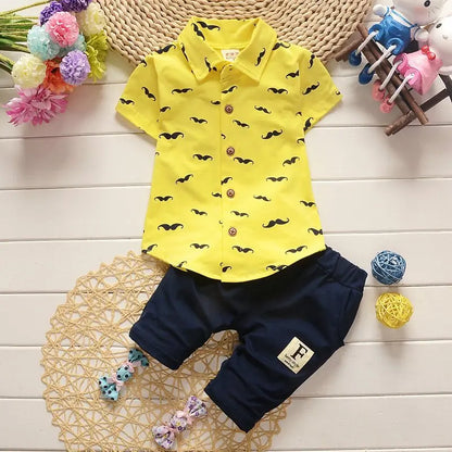 Summer New Cute Boy Suit Children's Printed Short-Sleeved Printed Shirt + shorts Suit Children's Cotton Cute Baby Clothes