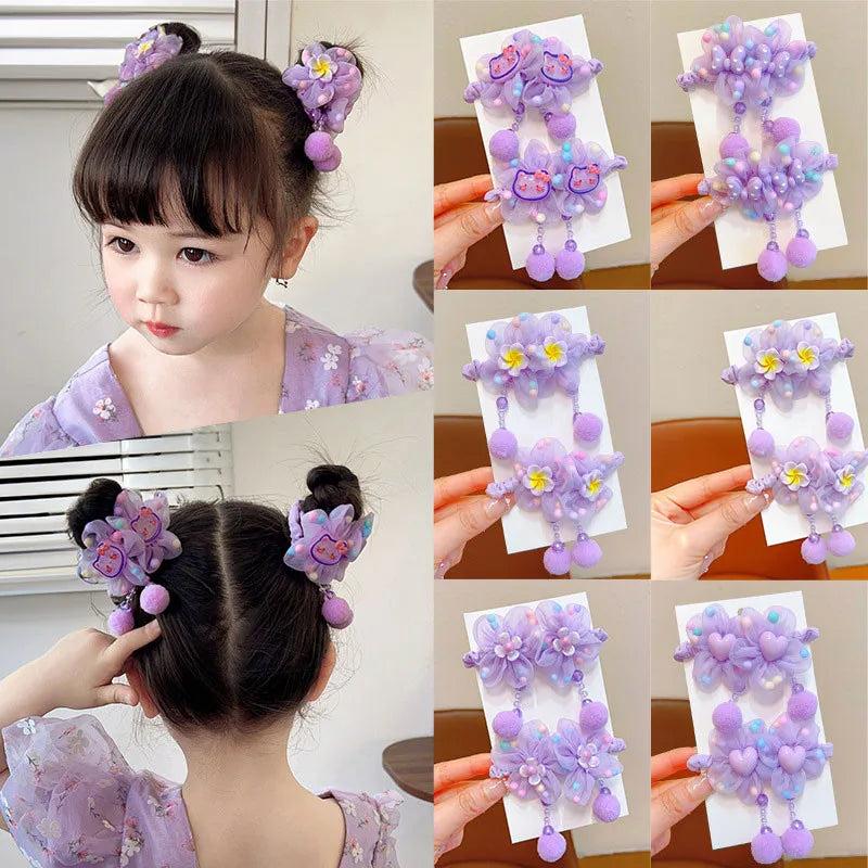 Children Flower Hair Rings Girls Pink Princess Elastic Flower Furball Hair Rings