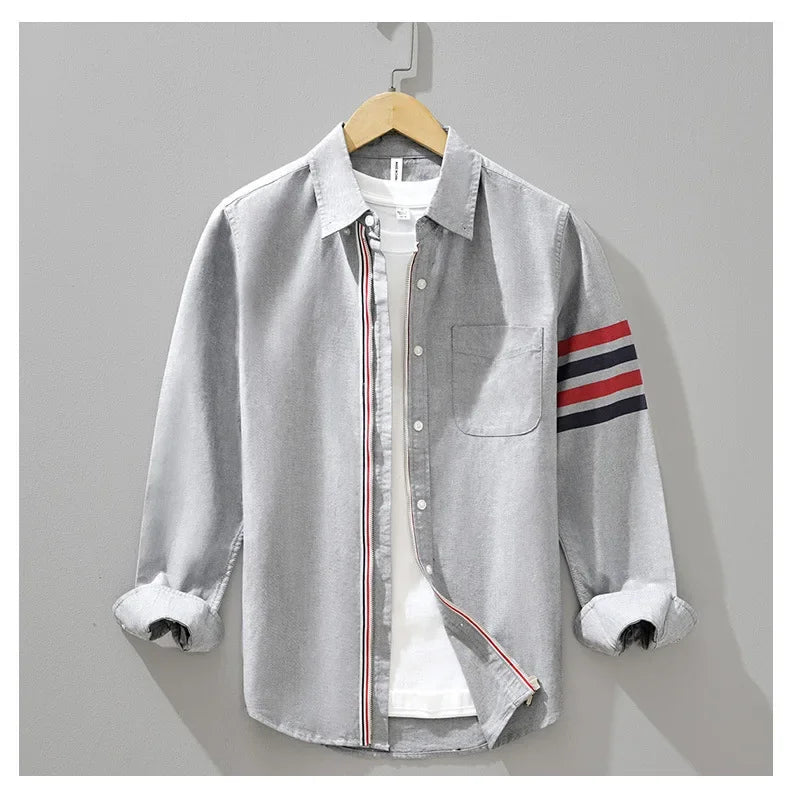 Fashionable Retro Striped Men's Long Sleeve Shirt Casual Handsome Outerwear Korean Style Spring Autumn Wear from Mainland China