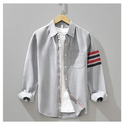 Fashionable Retro Striped Men's Long Sleeve Shirt Casual Handsome Outerwear Korean Style Spring Autumn Wear from Mainland China