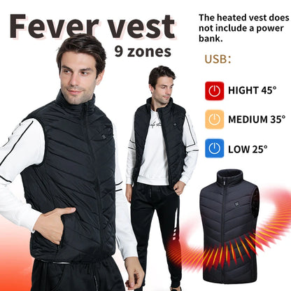 Winter Men's 9-Zone Heated Vest for Cold Protection Electric Heated Vest with Heating Cotton Lining【Power supply not included】