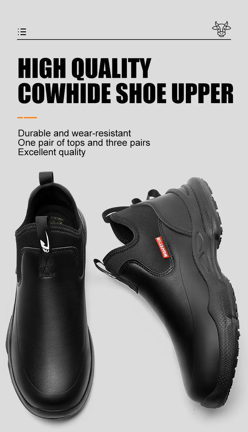 Fashionable men's leather shoes Waterproof and anti slip chef shoes Wear resistant men's casual shoes oil resistance Chef's boot