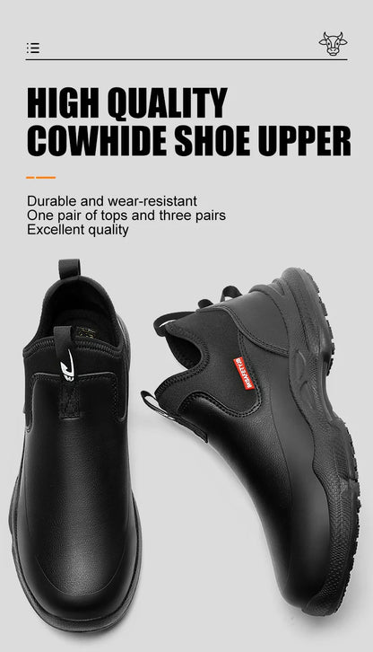 Fashionable men's leather shoes Waterproof and anti slip chef shoes Wear resistant men's casual shoes oil resistance Chef's boot