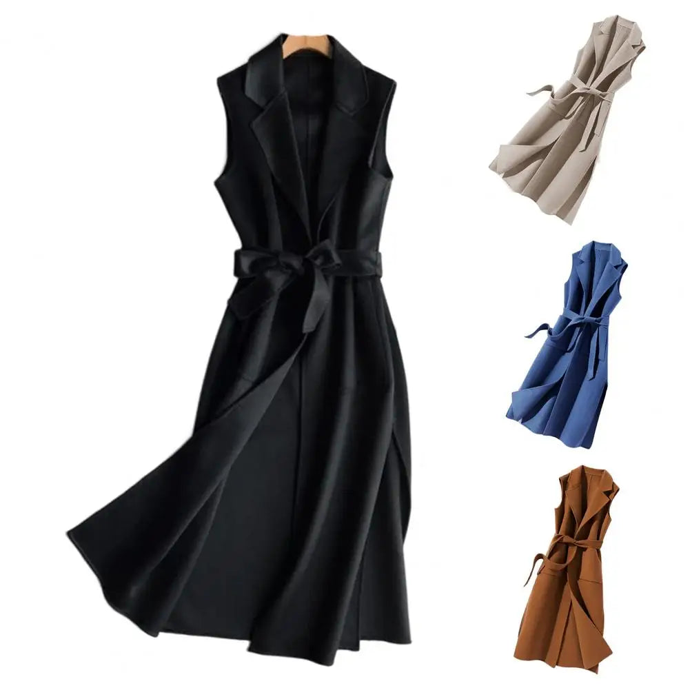 Women Autumn Vest Thermal Turn-down Collar Sleeveless Open Stitch Cardigan Elegant Lady Winter Waistcoat Notch Collar Women Vest