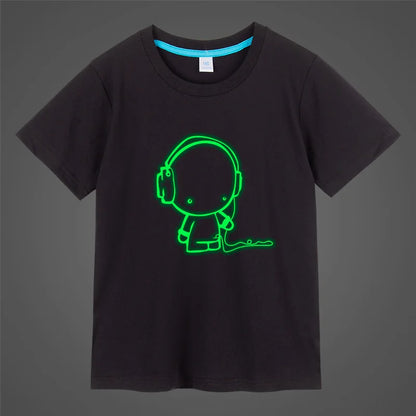 Boys Girls music Print Noctilucence Luminous T-shirts Summer men woman Kids Neon Party Club Night Light Punk Tops Tees