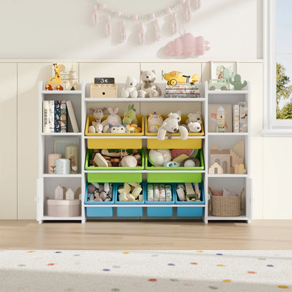 Getone Toy Storage Unit Children's Bookcase Toy Organiser Kids Storage with 8 Removable Boxes and Storage Shelves for Living Room Playroom Bedroom 138.8 x 29.6 x 94.3 cm
