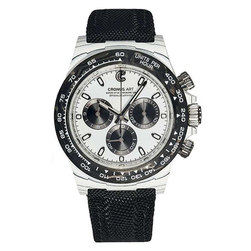 CRONUSART Men Chronograph Watch Pilot 40mm Automatic Mechanical Wristwatch Carbon Fiber Case Luminous Sapphire Mirror