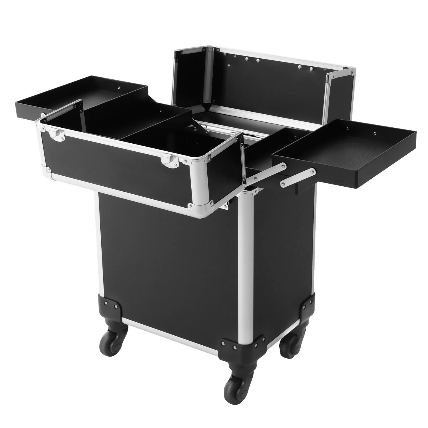 Rolling Makeup Train Case,Cosmetic Trolley with Keys,Hairdressing Travel Case,Large Capacity Trolley Makeup Box,Pink/Black