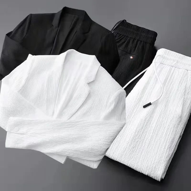 2024 Summer and Autumn New Fashion Suit Men's Long sleeved High end Quality Casual Set Korean Edition Casual Two Piece Set
