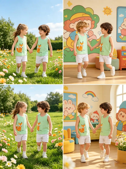 Summer Boys Clothing Sets Children's Sleeveless Cotton Clothes Kids Vest+Shorts 2pcs Boys Outfits Sportwear Cartoon Baby Sets