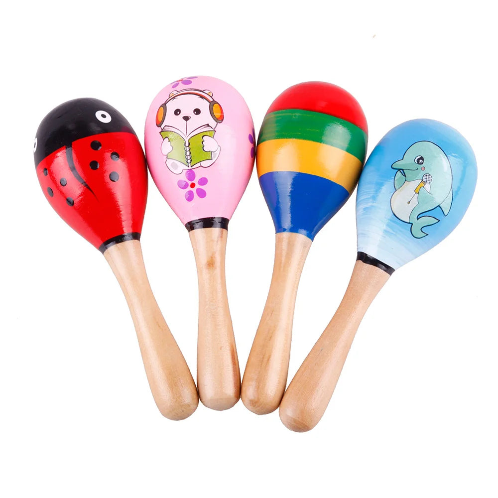 Cute Mini Wooden Sand Hammer Maracas Rattle Shaker Toys For Baby Musical Instruments Baby Shower Party Favors Gift Kids